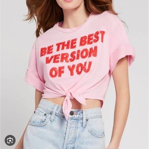 Alice & Olivia - Lera Embellished Tie Front Tee in Electric Pink/Bright Poppy